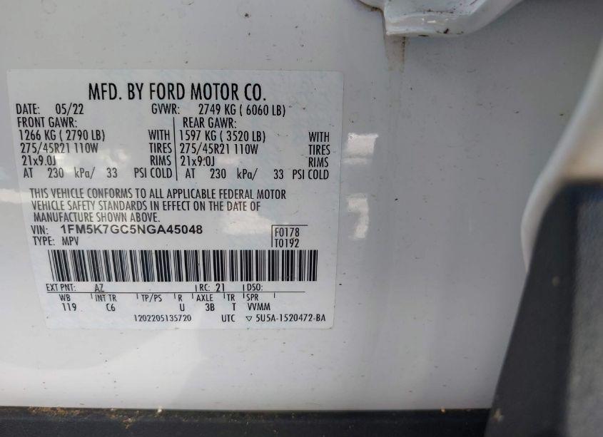 Photo 9 of 2022 Ford Explorer ST (VIN 1FM5K7GC5NGA45048)