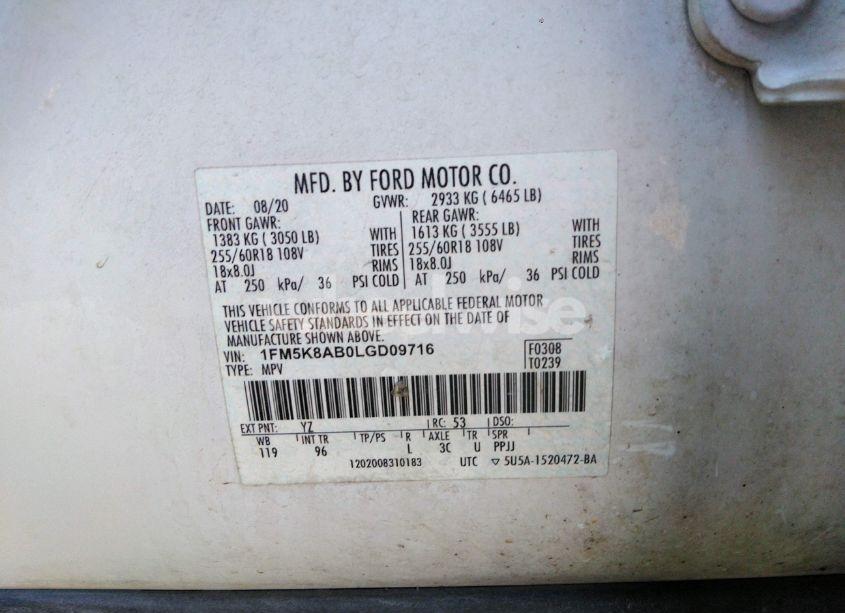 Photo 9 of 2020 Ford Police INTERCEPTOR (VIN 1FM5K8AB0LGD09716)