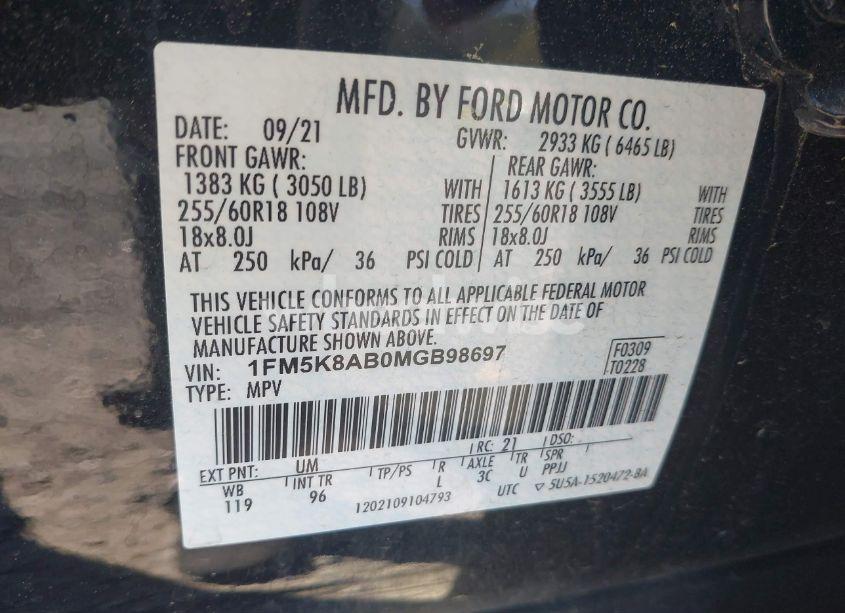 Photo 9 of 2021 Ford Police INTERCEPTOR (VIN 1FM5K8AB0MGB98697)