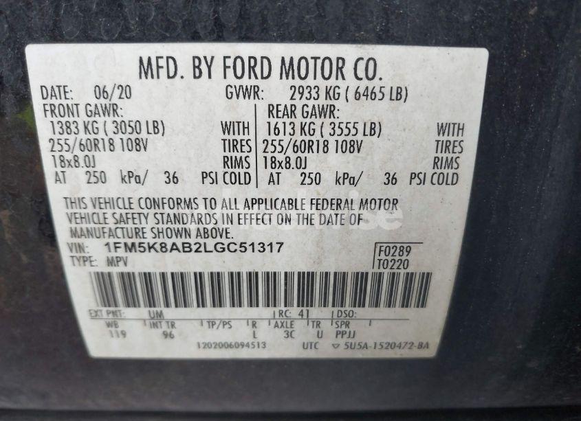 Photo 9 of 2020 Ford Police INTERCEPTOR (VIN 1FM5K8AB2LGC51317)