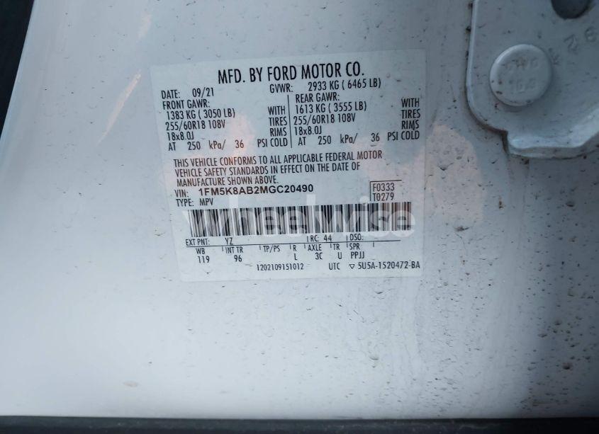 Photo 9 of 2021 Ford Police INTERCEPTOR (VIN 1FM5K8AB2MGC20490)