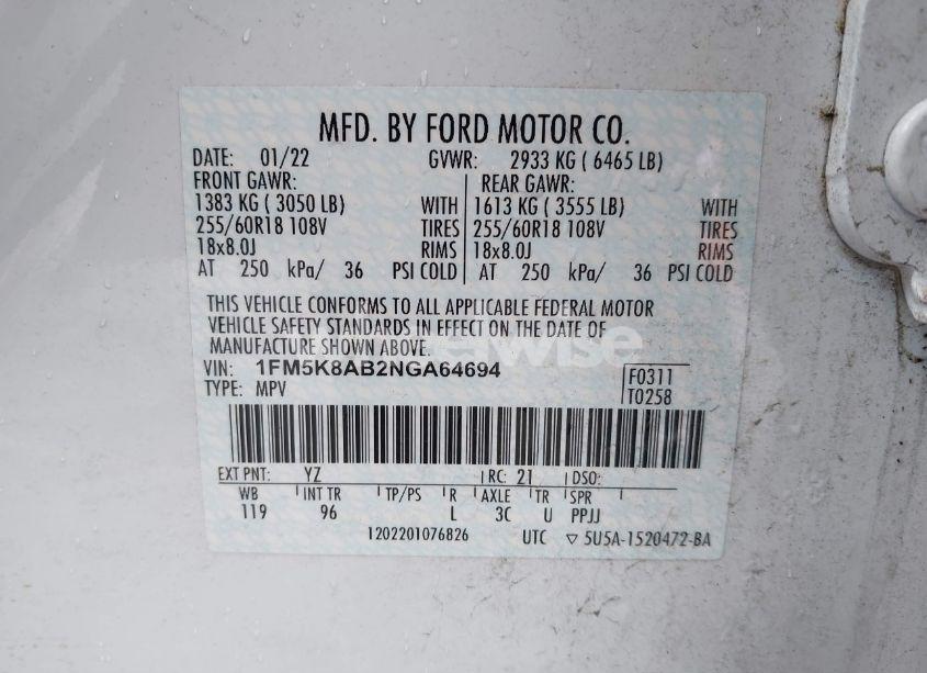 Photo 9 of 2022 Ford Police INTERCEPTOR (VIN 1FM5K8AB2NGA64694)