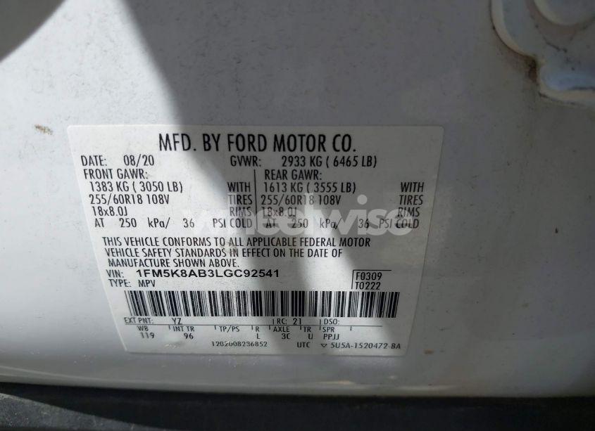 Photo 9 of 2020 Ford Police INTERCEPTOR (VIN 1FM5K8AB3LGC92541)