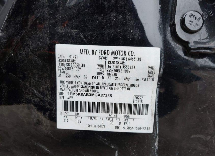 Photo 9 of 2021 Ford Police INTERCEPTOR (VIN 1FM5K8AB3MGA87335)