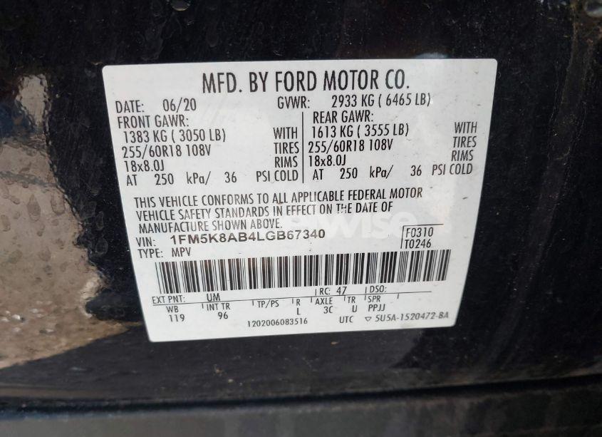 Photo 9 of 2020 Ford Police INTERCEPTOR (VIN 1FM5K8AB4LGB67340)