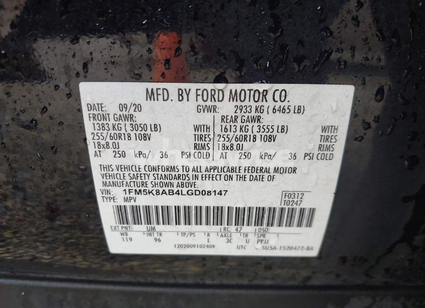 Photo 9 of 2020 Ford Police INTERCEPTOR (VIN 1FM5K8AB4LGD08147)