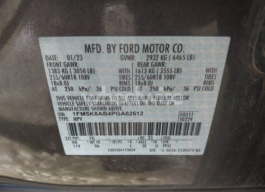 Photo 9 of 2023 Ford Police INTERCEPTOR (VIN 1FM5K8AB4PGA62612)