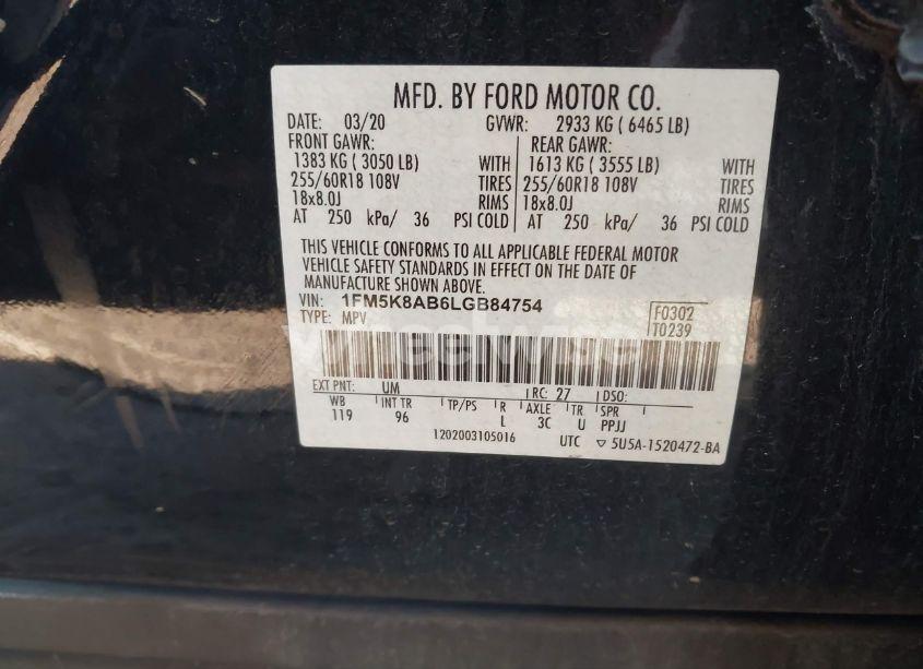 Photo 9 of 2020 Ford Police INTERCEPTOR (VIN 1FM5K8AB6LGB84754)