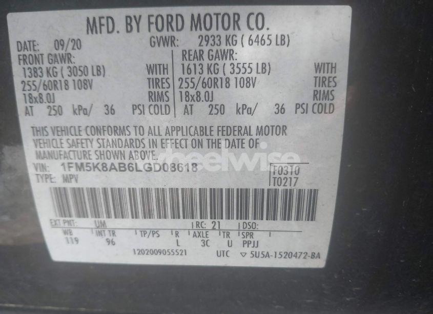 Photo 9 of 2020 Ford Police INTERCEPTOR (VIN 1FM5K8AB6LGD08618)