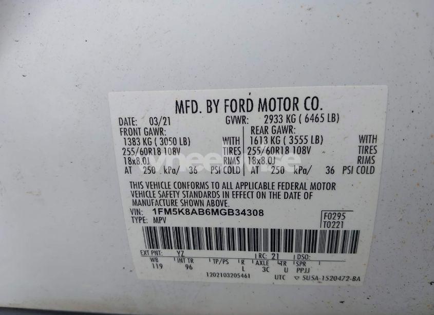 Photo 9 of 2021 Ford Police INTERCEPTOR (VIN 1FM5K8AB6MGB34308)