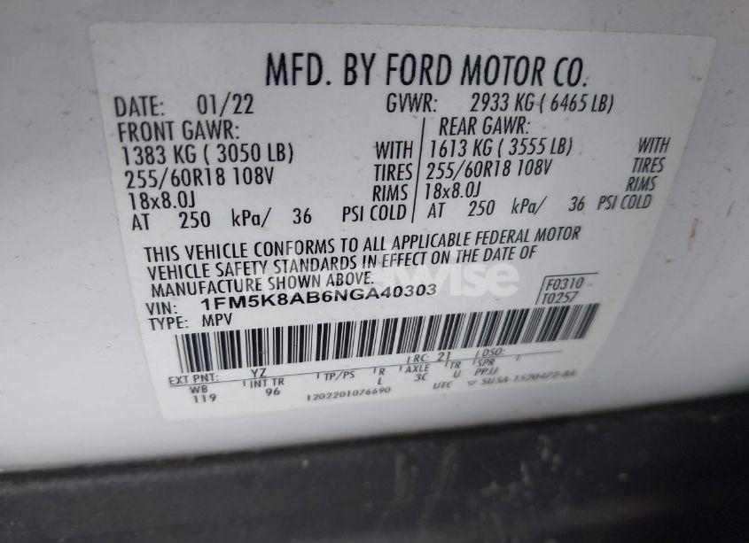 Photo 9 of 2022 Ford Police INTERCEPTOR (VIN 1FM5K8AB6NGA40303)