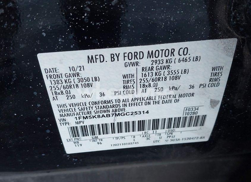 Photo 9 of 2021 Ford Police INTERCEPTOR (VIN 1FM5K8AB7MGC25314)