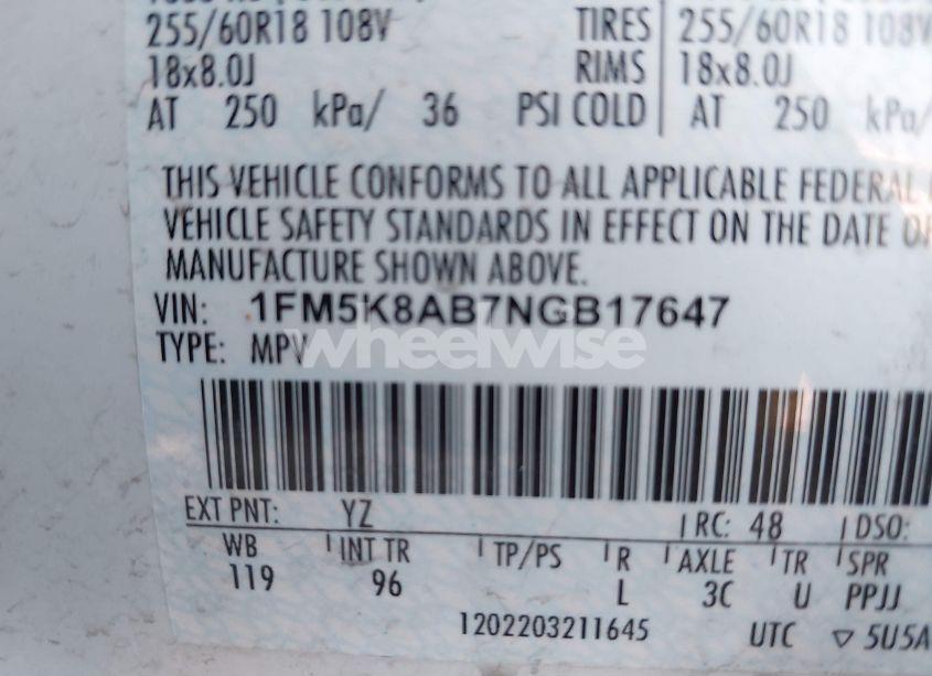 Photo 9 of 2022 Ford Police INTERCEPTOR (VIN 1FM5K8AB7NGB17647)