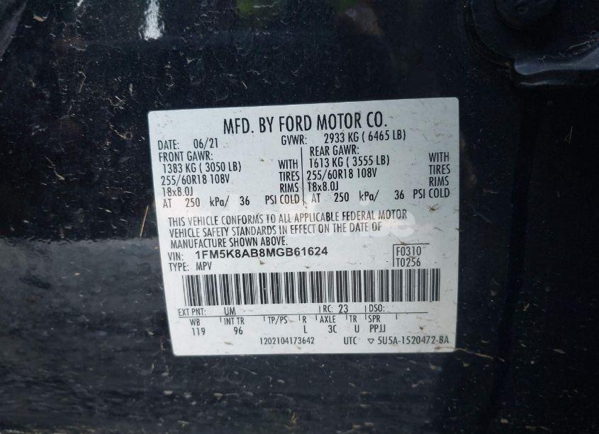 Photo 9 of 2021 Ford Police INTERCEPTOR (VIN 1FM5K8AB8MGB61624)