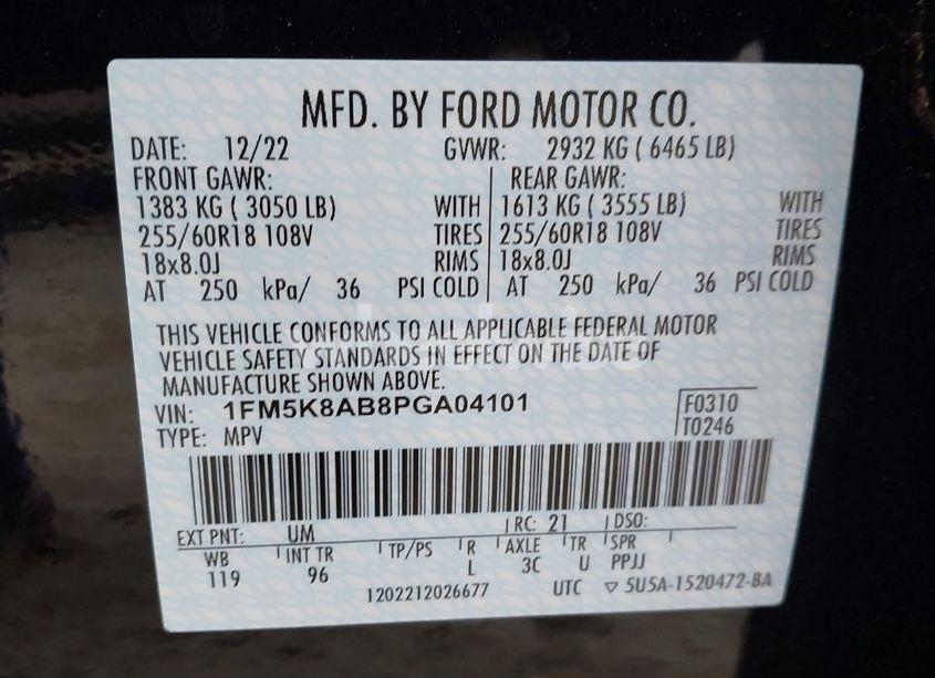 Photo 9 of 2023 Ford Police INTERCEPTOR (VIN 1FM5K8AB8PGA04101)