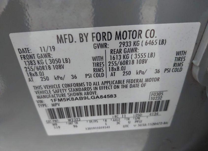 Photo 9 of 2020 Ford Police INTERCEPTOR (VIN 1FM5K8AB9LGA84583)