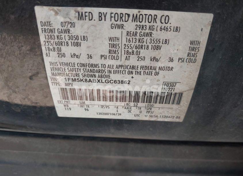 Photo 9 of 2020 Ford Police INTERCEPTOR (VIN 1FM5K8ABXLGC63862)