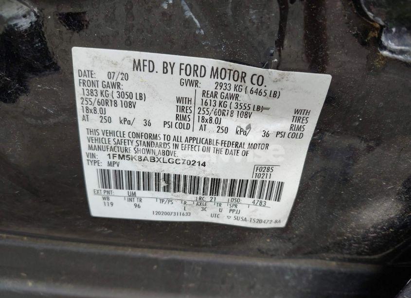 Photo 9 of 2020 Ford Police INTERCEPTOR (VIN 1FM5K8ABXLGC70214)