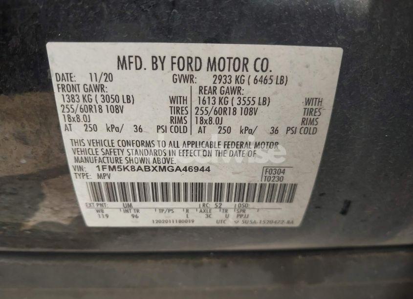 Photo 9 of 2021 Ford Police INTERCEPTOR (VIN 1FM5K8ABXMGA46944)