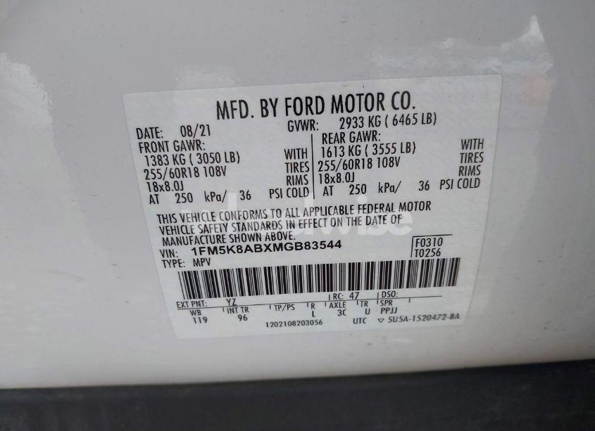 Photo 9 of 2021 Ford Police INTERCEPTOR (VIN 1FM5K8ABXMGB83544)