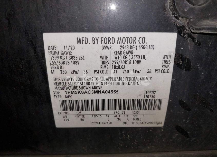 Photo 9 of 2021 Ford Police INTERCEPTOR (VIN 1FM5K8AC3MNA04555)