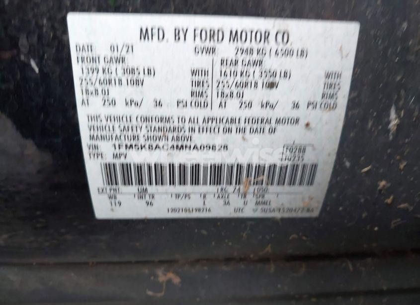 Photo 9 of 2021 Ford Police INTERCEPTOR (VIN 1FM5K8AC4MNA09828)