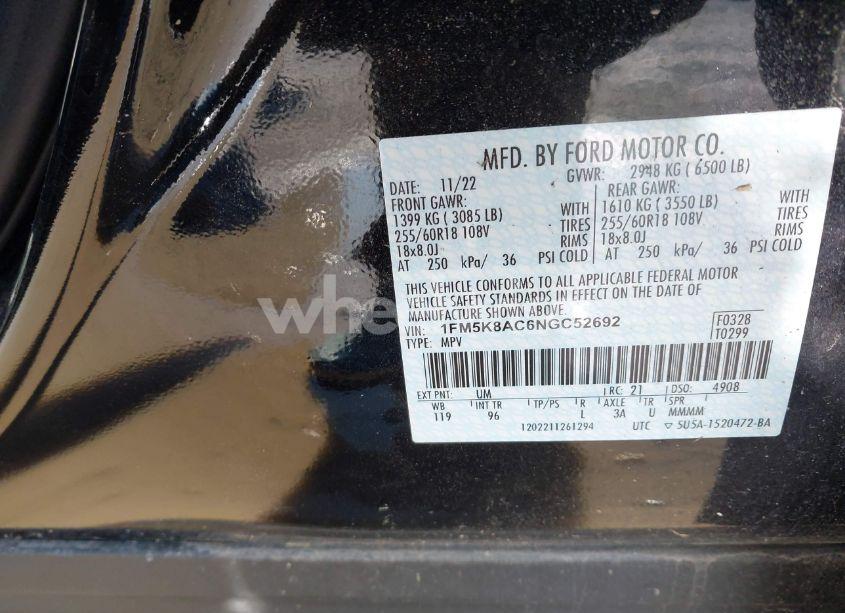 Photo 9 of 2022 Ford Police INTERCEPTOR (VIN 1FM5K8AC6NGC52692)