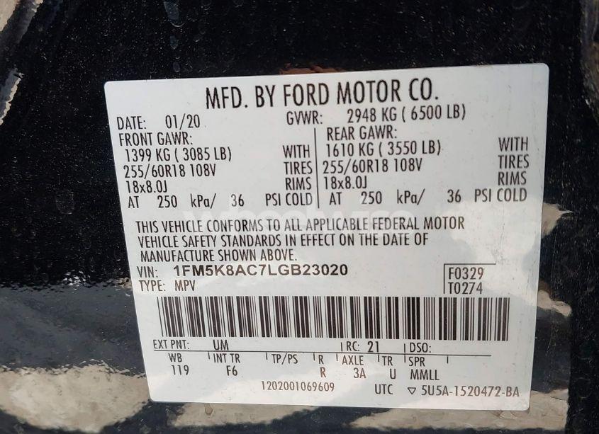 Photo 9 of 2020 Ford Explorer POLICE INTERCEPTOR (VIN 1FM5K8AC7LGB23020)