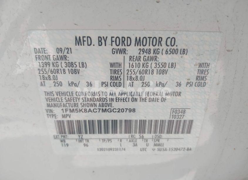 Photo 9 of 2021 Ford Police INTERCEPTOR (VIN 1FM5K8AC7MGC20798)