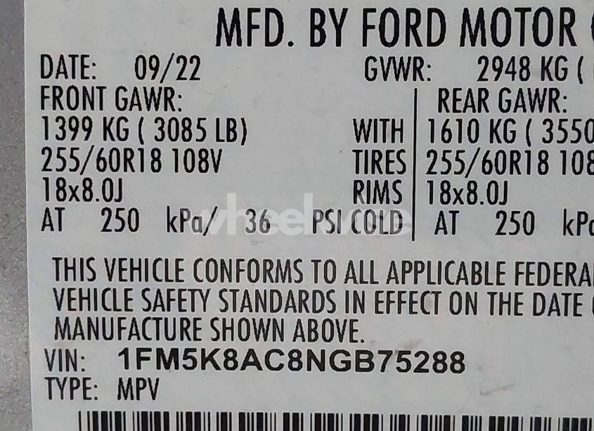 Photo 8 of 2022 Ford Police INTERCEPTOR (VIN 1FM5K8AC8NGB75288)