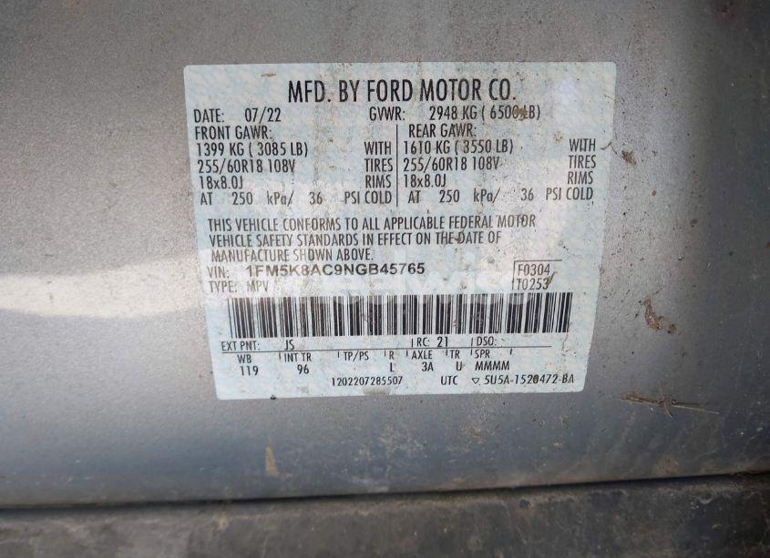 Photo 9 of 2022 Ford Police INTERCEPTOR (VIN 1FM5K8AC9NGB45765)