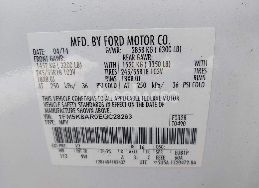 Photo 9 of 2014 Ford Police INTERCEPTOR (VIN 1FM5K8AR0EGC28263)