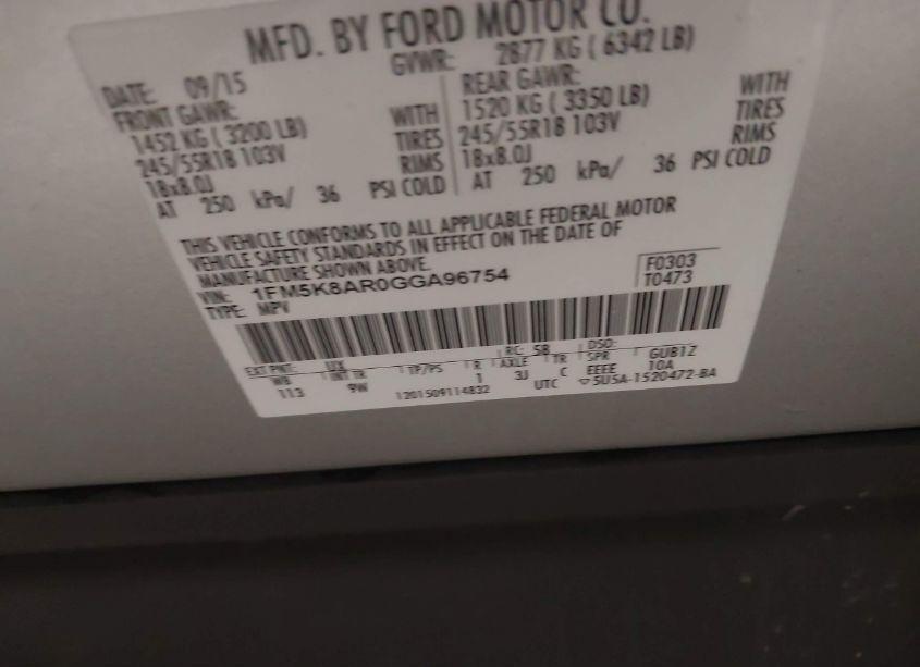 Photo 9 of 2016 Ford Police INTERCEPTOR (VIN 1FM5K8AR0GGA96754)