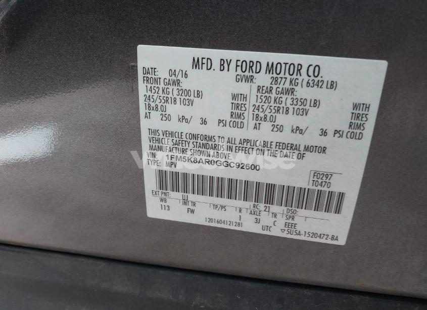 Photo 9 of 2016 Ford Police INTERCEPTOR (VIN 1FM5K8AR0GGC92600)