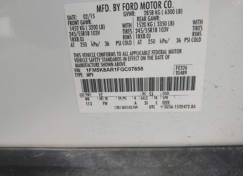 Photo 9 of 2015 Ford Police INTERCEPTOR (VIN 1FM5K8AR1FGC07858)