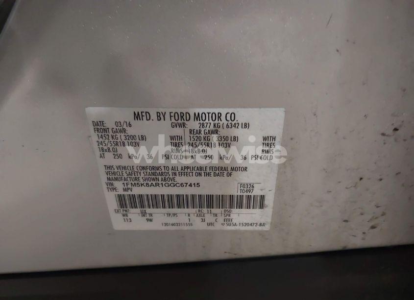 Photo 9 of 2016 Ford Police INTERCEPTOR (VIN 1FM5K8AR1GGC67415)