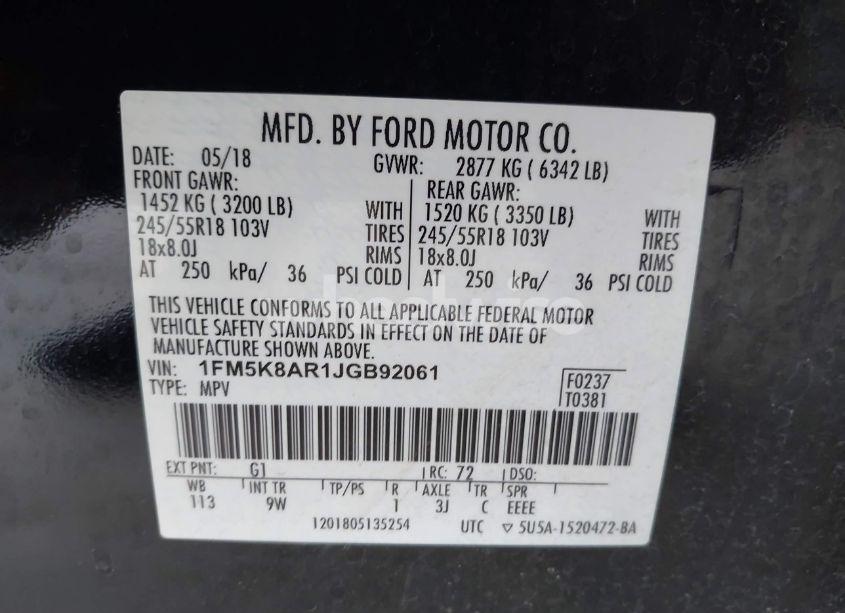 Photo 9 of 2018 Ford Police INTERCEPTOR (VIN 1FM5K8AR1JGB92061)