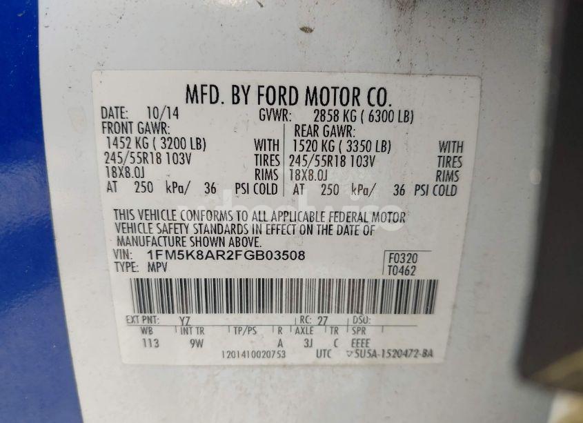 Photo 9 of 2015 Ford Police INTERCEPTOR (VIN 1FM5K8AR2FGB03508)