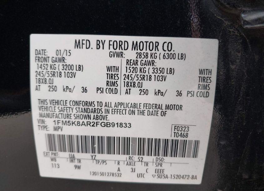 Photo 9 of 2015 Ford Police INTERCEPTOR (VIN 1FM5K8AR2FGB91833)