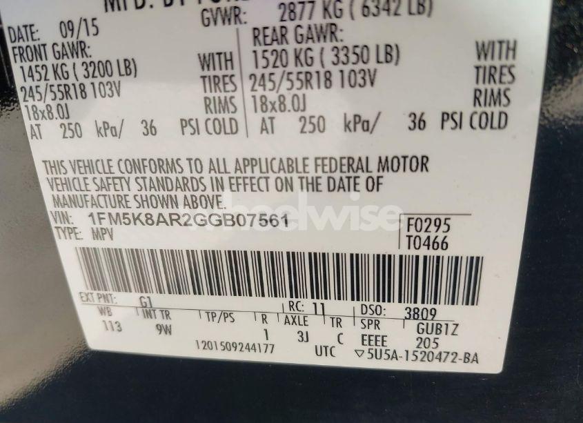 Photo 9 of 2016 Ford Police INTERCEPTOR (VIN 1FM5K8AR2GGB07561)