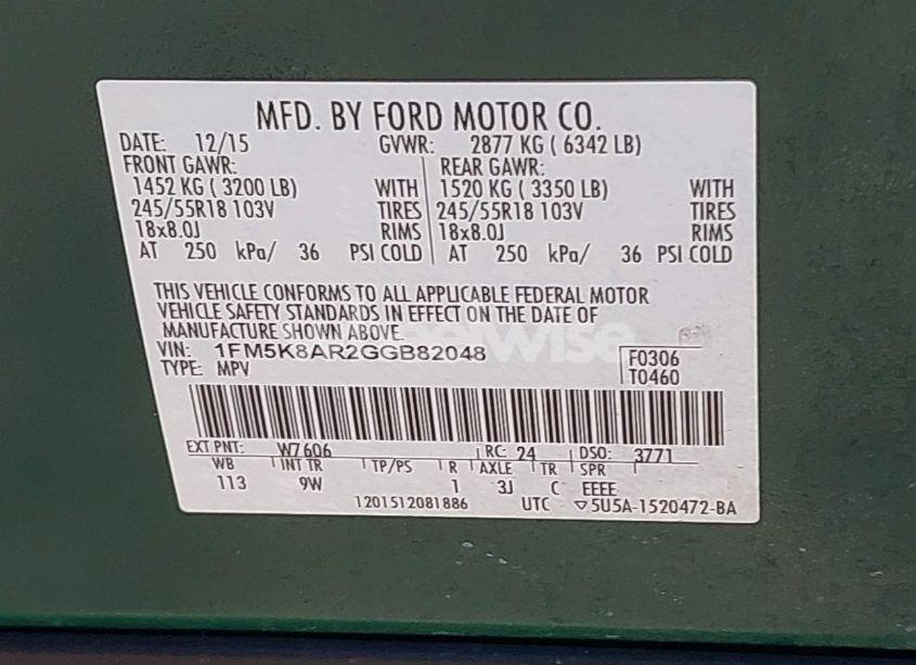 Photo 9 of 2016 Ford Police INTERCEPTOR (VIN 1FM5K8AR2GGB82048)