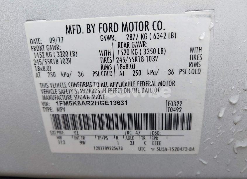 Photo 9 of 2017 Ford Police INTERCEPTOR (VIN 1FM5K8AR2HGE13631)