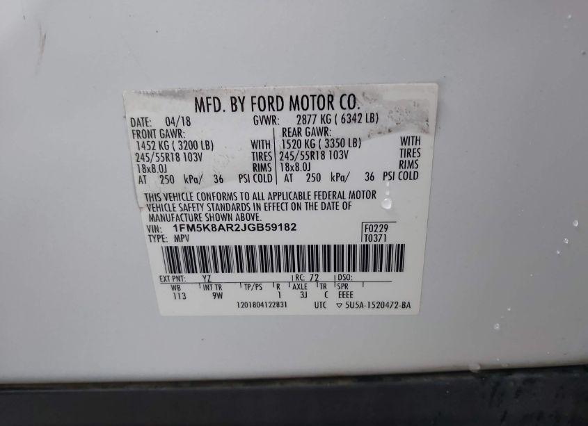 Photo 9 of 2018 Ford Police INTERCEPTOR (VIN 1FM5K8AR2JGB59182)