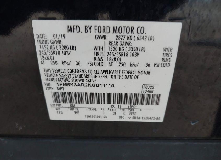 Photo 9 of 2019 Ford Police INTERCEPTOR (VIN 1FM5K8AR2KGB14115)