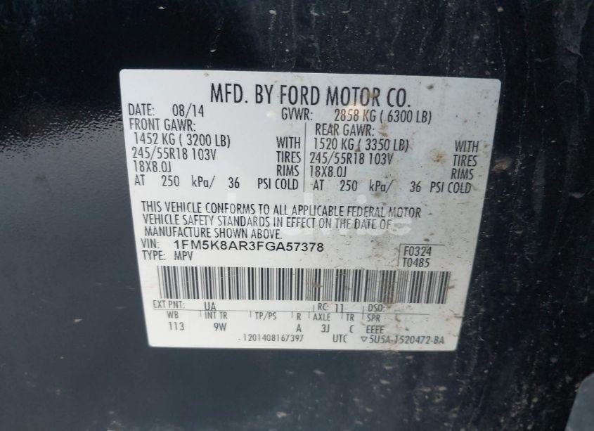 Photo 9 of 2015 Ford Police INTERCEPTOR (VIN 1FM5K8AR3FGA57378)