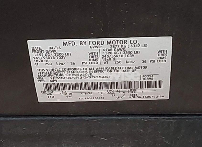 Photo 9 of 2016 Ford Police INTERCEPTOR (VIN 1FM5K8AR3GGD05467)