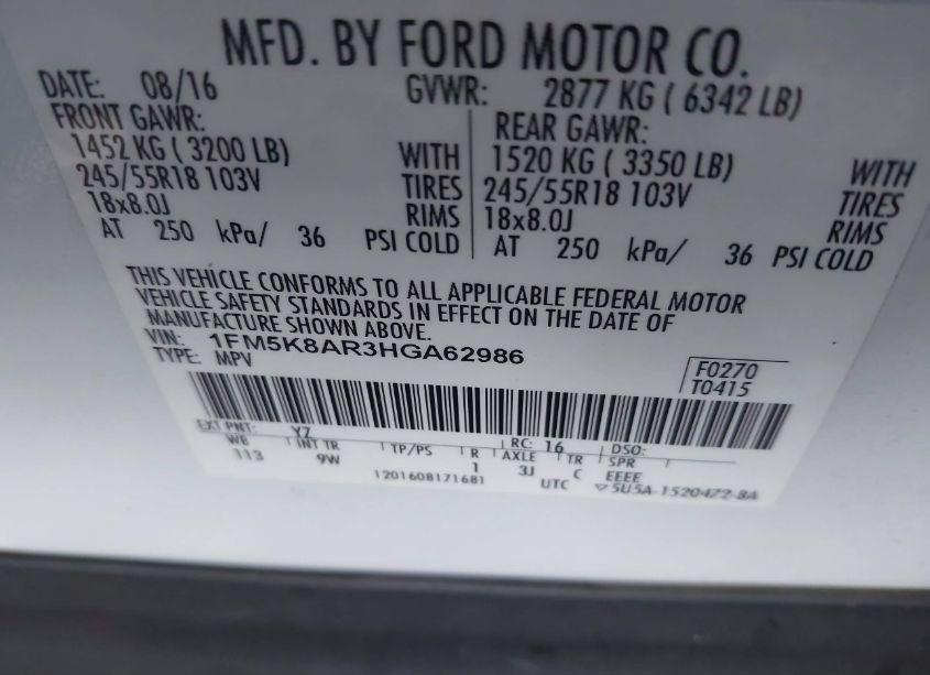 Photo 9 of 2017 Ford Utility POLICE INTERCEPTOR (VIN 1FM5K8AR3HGA62986)