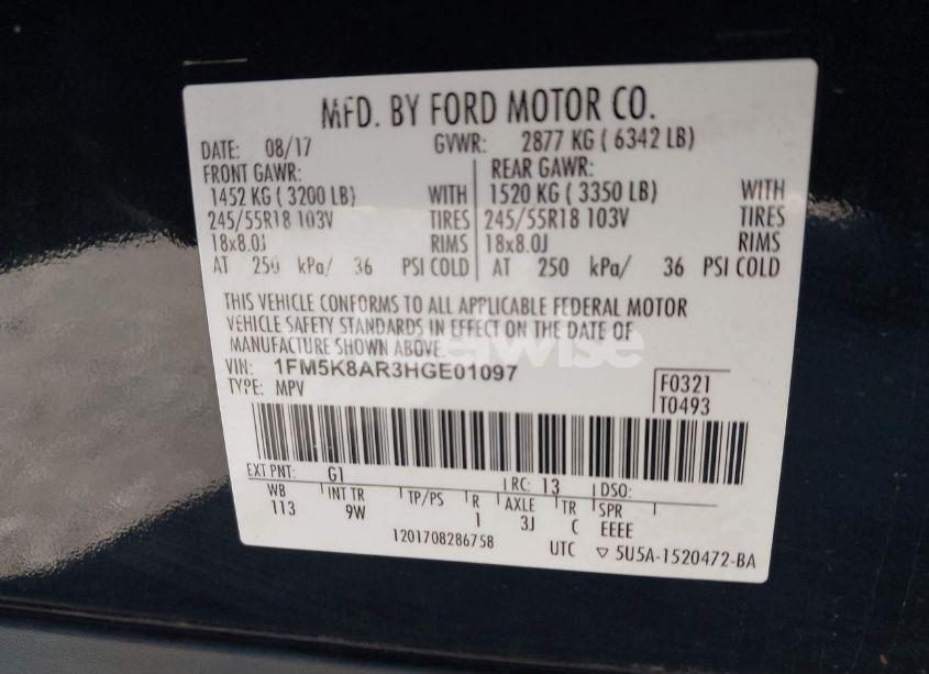 Photo 9 of 2017 Ford Police INTERCEPTOR (VIN 1FM5K8AR3HGE01097)