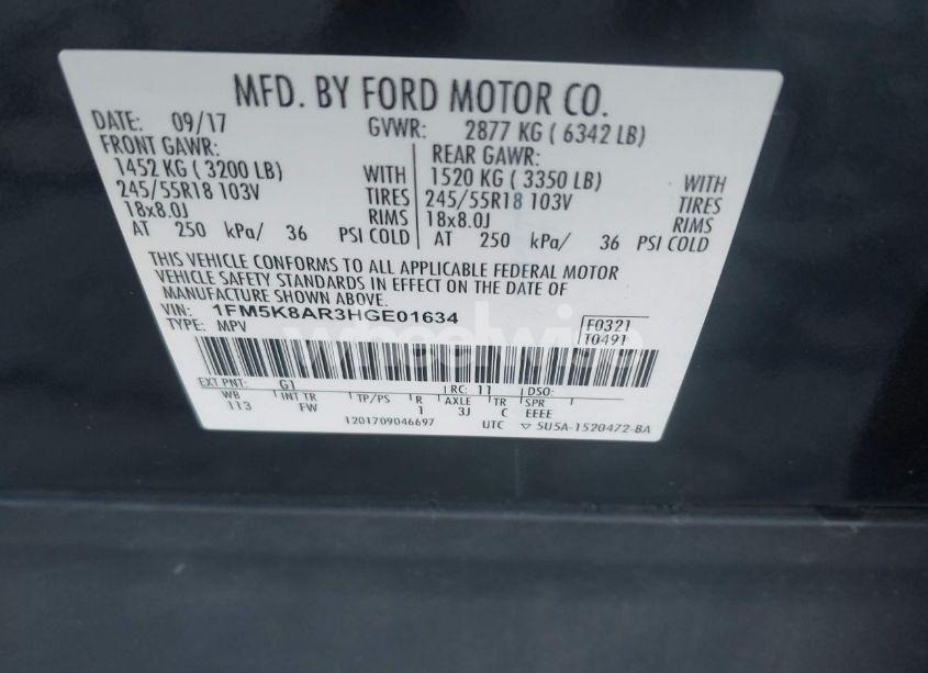 Photo 9 of 2017 Ford Police INTERCEPTOR (VIN 1FM5K8AR3HGE01634)