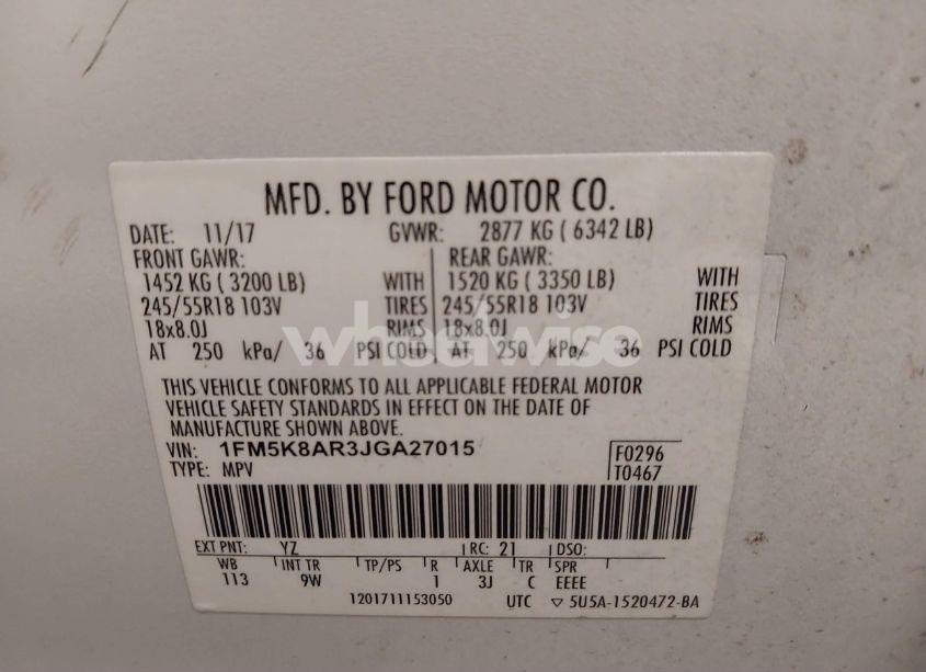 Photo 9 of 2018 Ford Police INTERCEPTOR (VIN 1FM5K8AR3JGA27015)